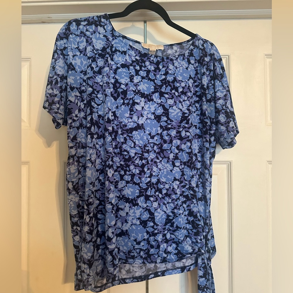 Michel Kors Short Sleeve Side Tie Floral Blouse